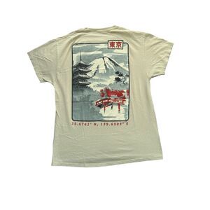 Bowery L Mt Fuji Japan cream 100% cotton t-shirt short sleeve crew